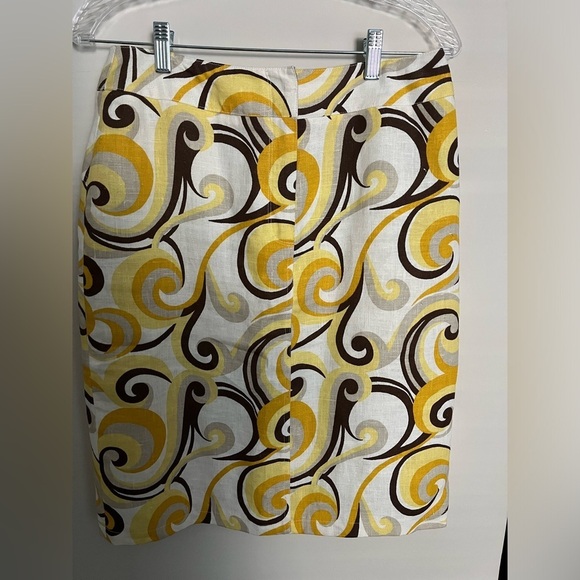 Harvé Benard Women’s Petite Linen Skirt, Yellow/Brown Geometric Pattern; Size 6P - Picture 2 of 11